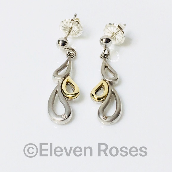 Diamond 14k Gold & Sterling Silver Dangle Earrings - Picture 6 of 6